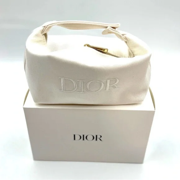 Christian Dior White Cosmetic Bag w/ Top Handle- Box Included NIB - Picture 3 of 8